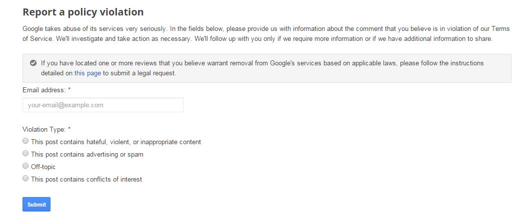 google report review violation