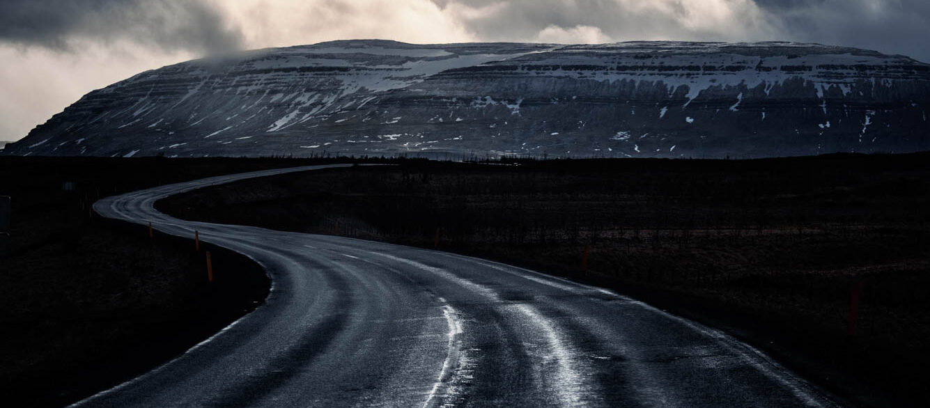Snowy and Winding road , Iceland Snowy and Winding road , Iceland