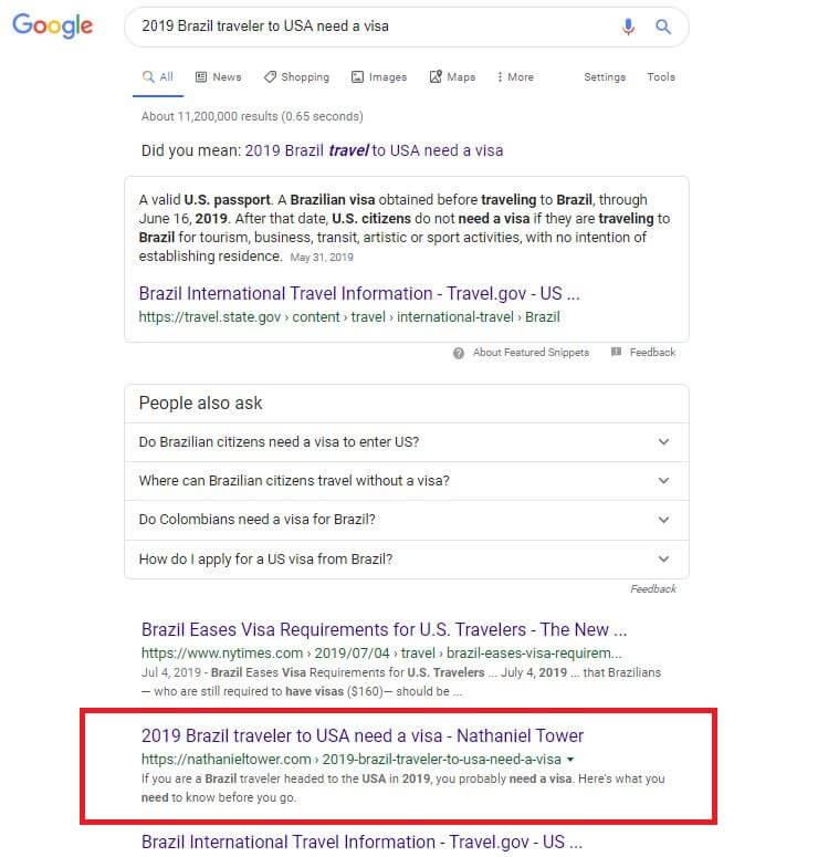 travel to brazil google bert results