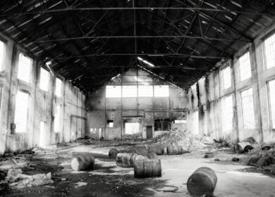 polluted deserted ruined industry building