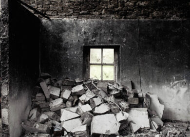 The conflagration, house after fire at Ballycastle, County Mayo, Ireland