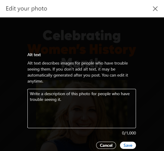 LinkedIn alt text editor